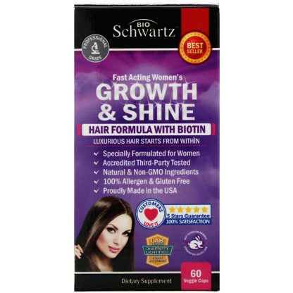 BioSchwartz, Fast Acting Women's Growth & Shine, Hair Formula with Biotin, 60 Veggie Caps