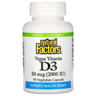 Natural Factors, Vegan Vitamin D3, 50 mcg (2,000 IU), 90 Vegetarian Capsules