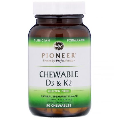 Pioneer Nutritional Formulas, Chewable D3 & K2, Natural Spearmint, 90 Chewables