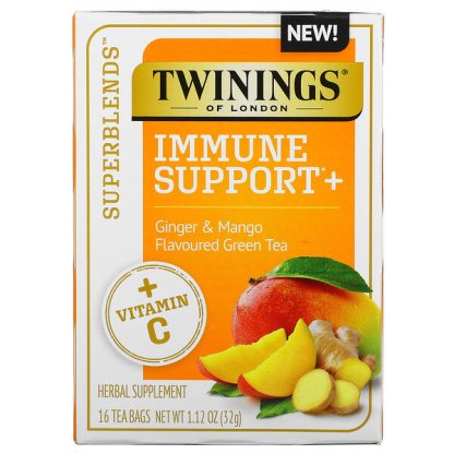 Twinings, Superblends Immune Support with Vitamin C, Ginger & Mango Green Tea, 16 Tea Bags, 1.12 oz (32 g)