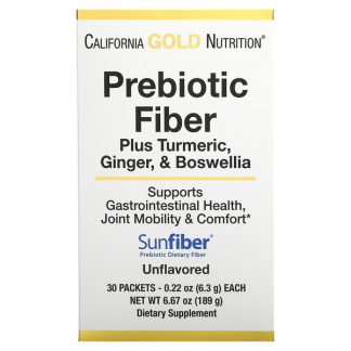 California Gold Nutrition, Prebiotic Fiber Plus Turmeric, Ginger, & Boswellia, 30 Packets, 0.22 oz (6.3 g) Each