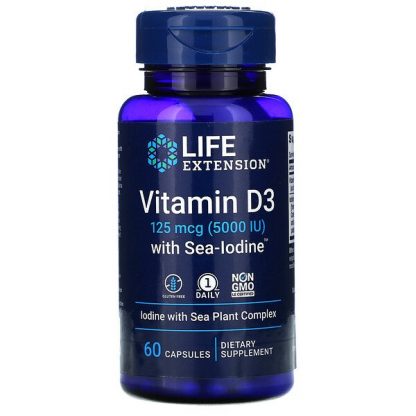 Life Extension, Vitamin D3 with Sea-Iodine, 125 mcg (5,000 IU), 60 Capsules