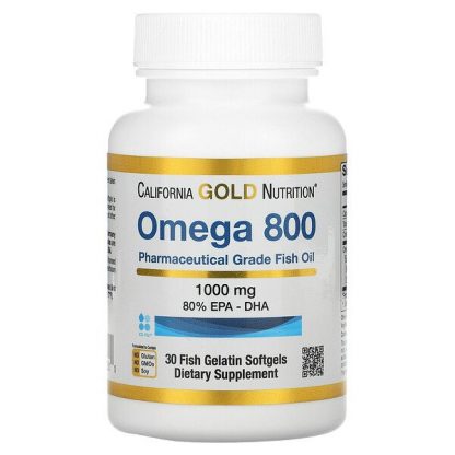 California Gold Nutrition, Omega 800 Pharmaceutical Grade Fish Oil, 80% EPA/DHA, Triglyceride Form, 1,000 mg, 30 Fish Gelatin Softgels