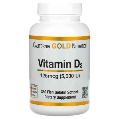 California Gold Nutrition, Vitamin D3, 125 mcg (5,000 IU), 360 Fish Gelatin Softgels