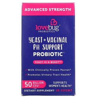 LoveBug Probiotics, Yeast + Vaginal PH Support Probiotic, Advanced Strength, 50 Billion CFU, 30 Count