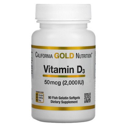 California Gold Nutrition, Vitamin D3, 50 mcg (2,000 IU), 90 Fish Gelatin Softgels