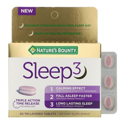 Nature's Bounty, Sleep 3, Maximum Strength, Drug-Free Sleep Aid, 60 Tri-Layered Tablets