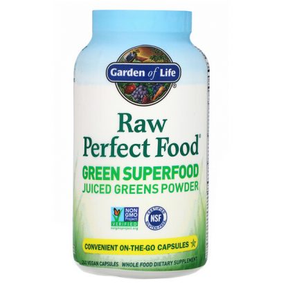 Garden of Life, RAW Perfect Food, Green Superfood, Juiced Greens Powder, 240 Vegan Capsules