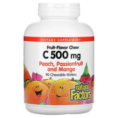 Natural Factors, Fruit-Flavor Chew, Vitamin C, Peach, Passionfruit and Mango, 500 mg, 90 Chewable Wafers