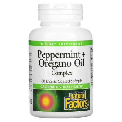 Natural Factors, Peppermint + Oregano Oil Complex, 60 Enteric Coated Softgels