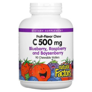 Natural Factors, Fruit-Flavor Chew Vitamin C, Blueberry, Raspberry and Boysenberry, 500 mg, 90 Chewable Wafers