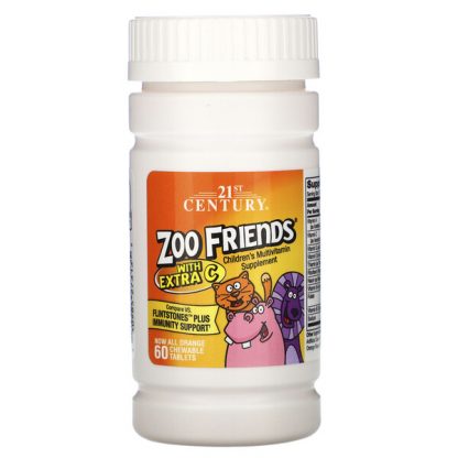 21st Century, Zoo Friends with Extra C, Orange, 60 Chewable Tablets