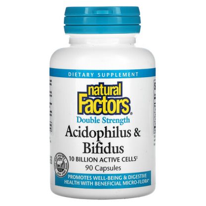 Natural Factors, Acidophilus & Bifidus, Double Strength, 10 Billion Active Cells, 90 Capsules