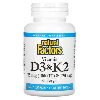 Natural Factors, Vitamin D3 & K2, 60 Softgels