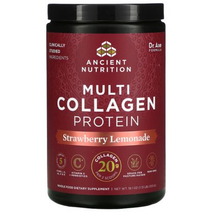 Dr. Axe / Ancient Nutrition, Multi Collagen Protein, Strawberry Lemonade, 1.13 lbs (513 g)