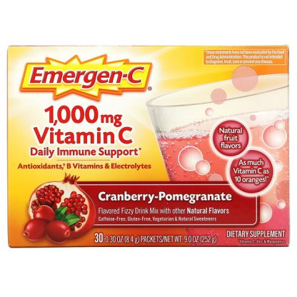 Emergen-C, Vitamin C, Flavored Fizzy Drink Mix, Cranberry-Pomegranate, 1,000 mg, 30 Packets, 0.30 oz (8.4 g) Each