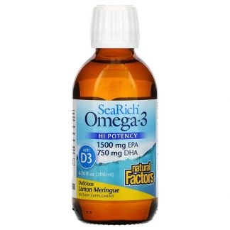 Natural Factors, Sea Rich, Omega-3, 1500 mg EPA/750 mg DHA, with Vitamin D3 Lemon Meringue, 6.76 fl oz (200 ml)