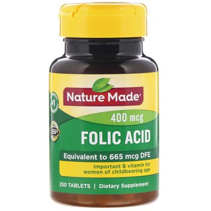 Nature Made, Folic Acid, 400 mcg, 250 Tablets