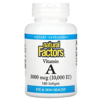 Natural Factors, Vitamin A, 3000 mcg (10,000 IU), 180 Softgels