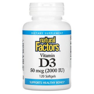 Natural Factors, Vitamin D3, 50 mcg (2,000 IU), 120 Softgels