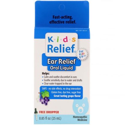 Homeolab USA, Kids Relief, Ear Relief Oral Liquid, For Kids 0-9 Yrs, Grape Flavor, 0.85 fl oz (25 ml)