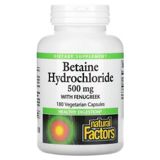 Natural Factors, Betaine Hydrochloride with Fenugreek, 500 mg, 180 Vegetarian Capsules