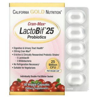 California Gold Nutrition, Lactobif 25 Billion + Cranmax, 30 Veggie Capsules