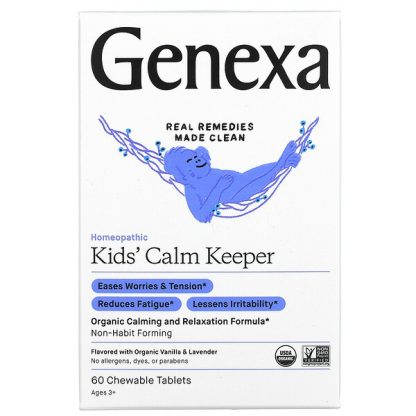 Genexa, Kids´ Calm Keeper, Calming & Relaxation, Ages 3+, Vanilla & Lavender, 60 Chewable Tablets