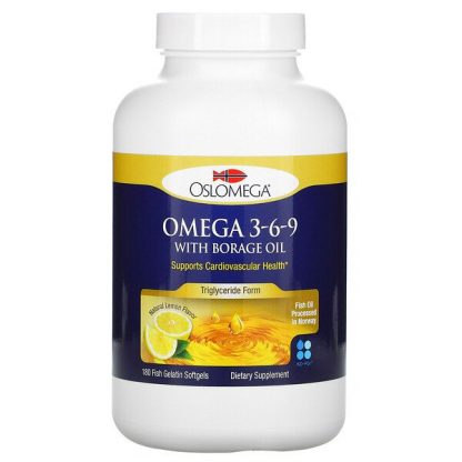 Oslomega, Norwegian Omega 3-6-9 with Borage Oil, Lemon Flavor, 180 Fish Gelatin Softgels