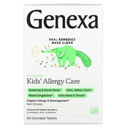 Genexa, Kids´ Allergy Care, Allergy & Decongestant, Organic Acai Berry, 60 Chewable Tablets