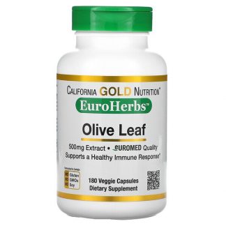 California Gold Nutrition, Olive Leaf Extract, EuroHerbs, European Quality, 500 mg, 180 Veggie Capsules