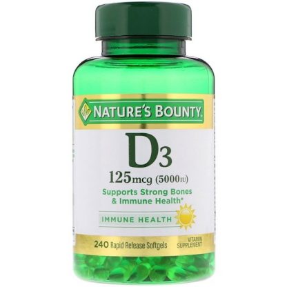 Nature's Bounty, D3, 125 mcg (5,000 IU), 240 Rapid Release Softgels