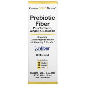 California Gold Nutrition, Prebiotic Fiber Plus Turmeric, Ginger, & Boswellia, 3 Packets, 0.22 oz (6.3 g) Each