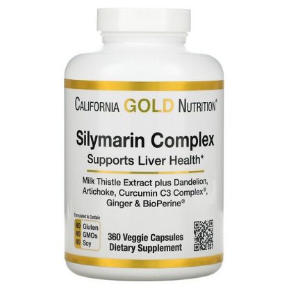 California Gold Nutrition, Silymarin Complex, Liver Health, Milk Thistle, Curcumin, Artichoke, Dandelion, Ginger, Black Pepper, 360 Veggie Capsules