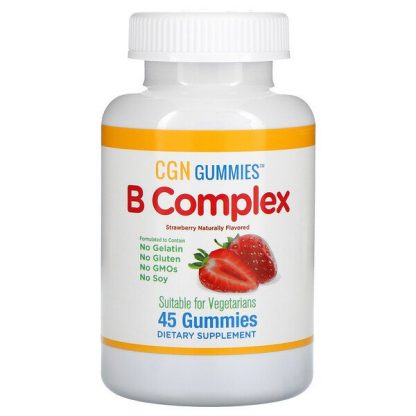 California Gold Nutrition, B Complex Gummies, No Gelatin, No Gluten, Natural Strawberry Flavor, 45 Gummies