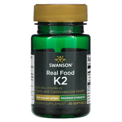 Swanson, Maximum Strength, Real Food K2, 200 mcg, 30 Softgels