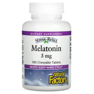 Natural Factors, Stress-Relax, Melatonin, 3 mg , 180 Chewable Tablets