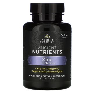 Dr. Axe / Ancient Nutrition, Ancient Nutrients, Zinc + Probiotics, 30 Capsules