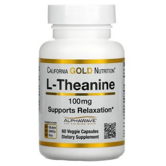 California Gold Nutrition, L-Theanine, AlphaWave, Supports Relaxation, Calm Focus, 100 mg, 60 Veggie Capsules