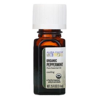 Aura Cacia, Pure Essential Oil, Organic Peppermint, 0.25 fl oz (7.4 ml)