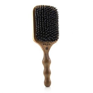 Philip B Paddle Hair Brush (Polished Mahogany Laser Printed Handle, Boar + Crystal Nylon Bristles)  1pc