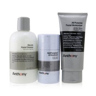 Anthony Basic Kit With AntiPerspirant & Deodorant: Cleanser 237ml + Moisturizer 90ml + Deodorant 70g  3pcs