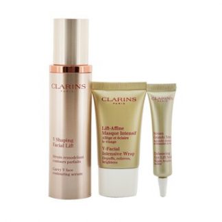 Clarins V Shaping Facial Lift Collection: V Shaping Facial Lift 50ml+ Eye Lift Serum 7ml+ V-Facial Intensive Wrap 15ml+ Pouch  3pcs+1pouch