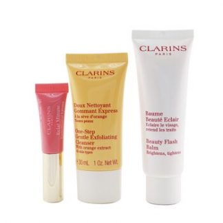 Clarins Beautiful & Radiant Set: Beauty Flash Balm 50ml+ Gentle Exfoliating Cleanser 30ml+ Lip Perfector 5ml+ Bag  3pcs+1bag