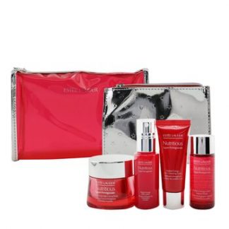 Estee Lauder Nutritious Super-Pomegranate Nourish All Night Set: Night Creme+ Milky Lotion+ Lotion Intense Moist+ Cleansing Form.. 4pcs+2bags