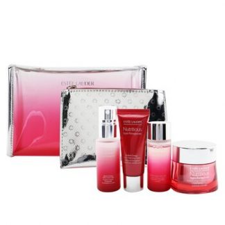 Estee Lauder Nutritious Super-Pomegranate Reveal A Rosy Radiance Set: Moisture Creme+ Milky Lotion Light+ Lotion Light+ Cleansing Foam... 4pcs+2bags