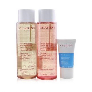 Clarins Perfect Cleansing Set (Very Dry or Sensitive Skin): Micellar Water 200ml+ Toning Lotion 200ml+ Fresh Scrub 15ml+ Bag  3pcs+1bag