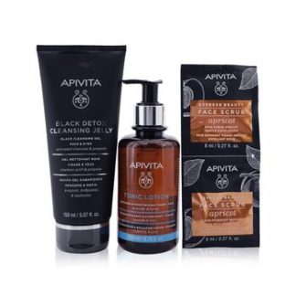 Apivita Is It Clear? Cleansing & Soothing Set: Cleansing Jelly 150ml+ Tonic Lotion 200ml+ Face Scrub with Apricot 2x8ml  3pcs