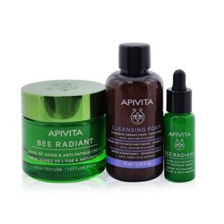 Apivita Fresh & Glow (Bee Radiant- Rich Texture) Gift Set: Cream 50ml+ Serum 10ml+ Cleansing Creamy Foam 75ml+ Pouch  3pcs+1pouch