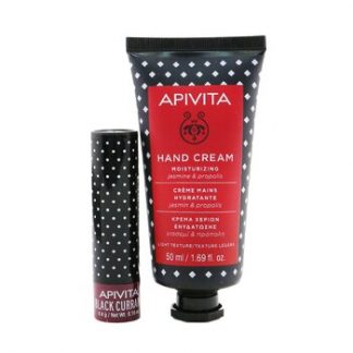 Apivita Bee Protective Jasmine Set: Hand Cream Jasmine & Propolis 50ml+ Lip Care Black Currant  2pcs